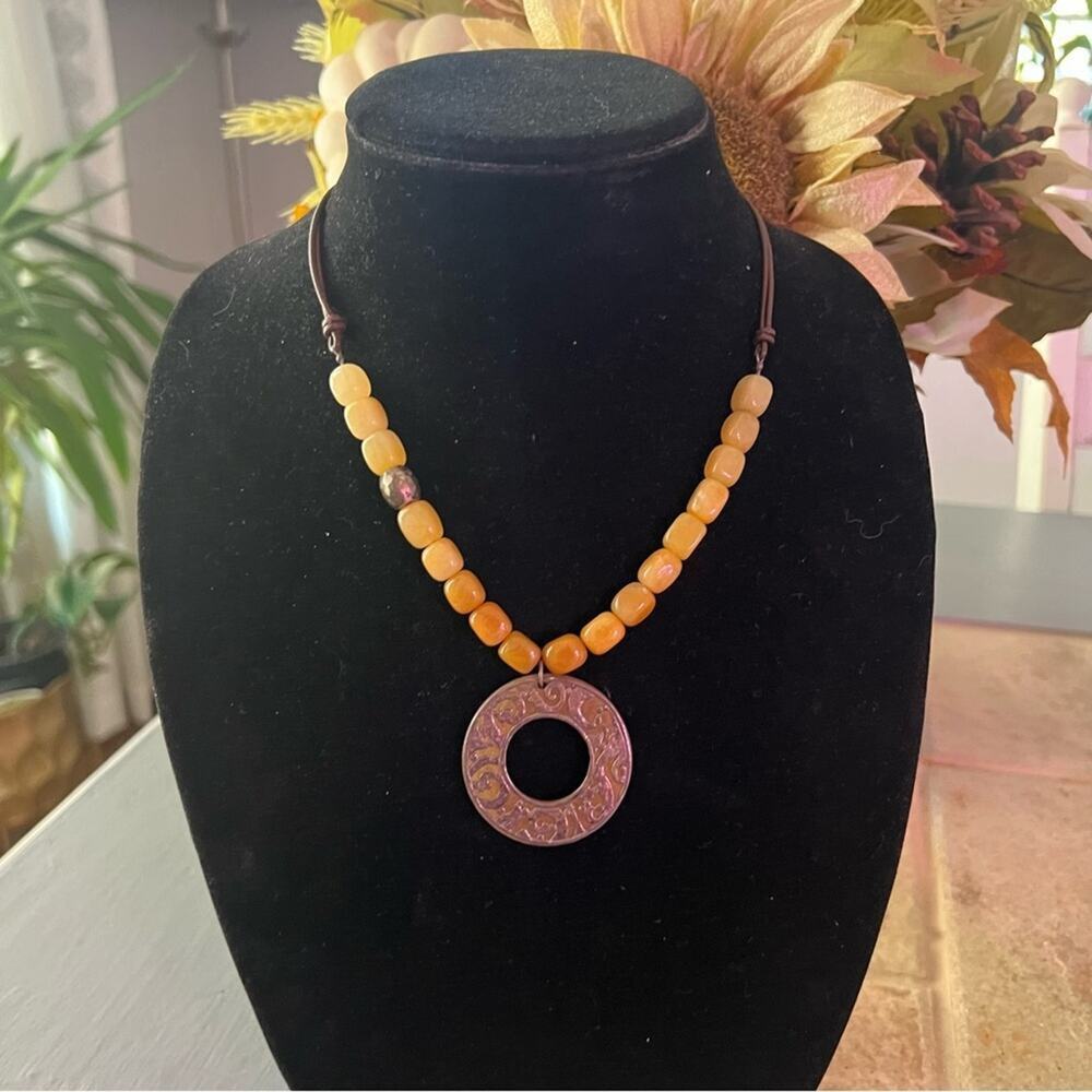 Silpada Beaded Stone 925 Sterling Silver Pendant Leather Necklace